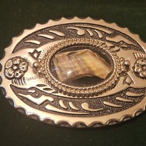 Vintage Oval Belt Buckle with Stone Accent